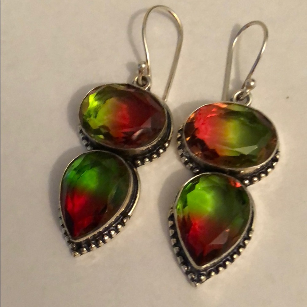 Watermelon Tourmaline Sterling Silver Earrings